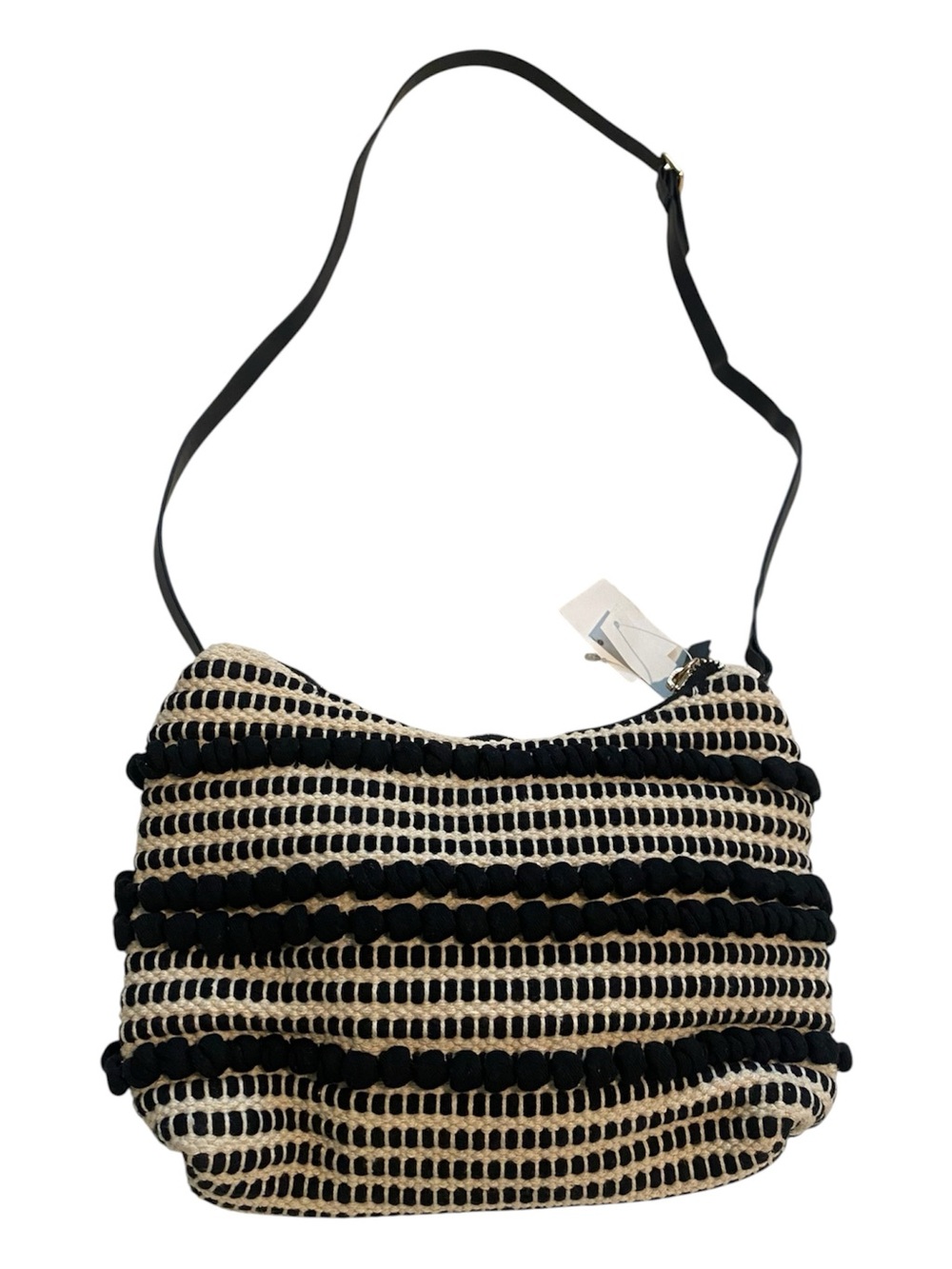H&M Black & Cream Striped Shoulder Bag w/ Zip Closure, Lined, Gold Hardware
